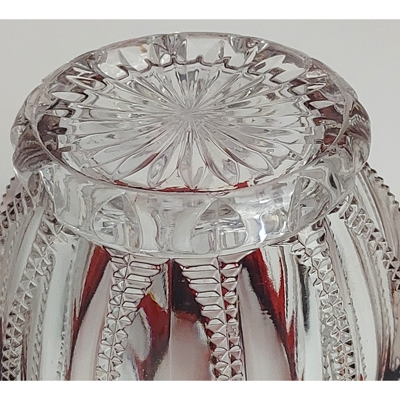 Vintage ruby red to clear thumb print dish vase unique cut glass unmarked - Picture 7 of 8